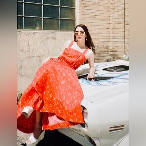 Vtg Bill Tice 1970s Red + White Sleeveless Midi Summer Sun Wrap Dress